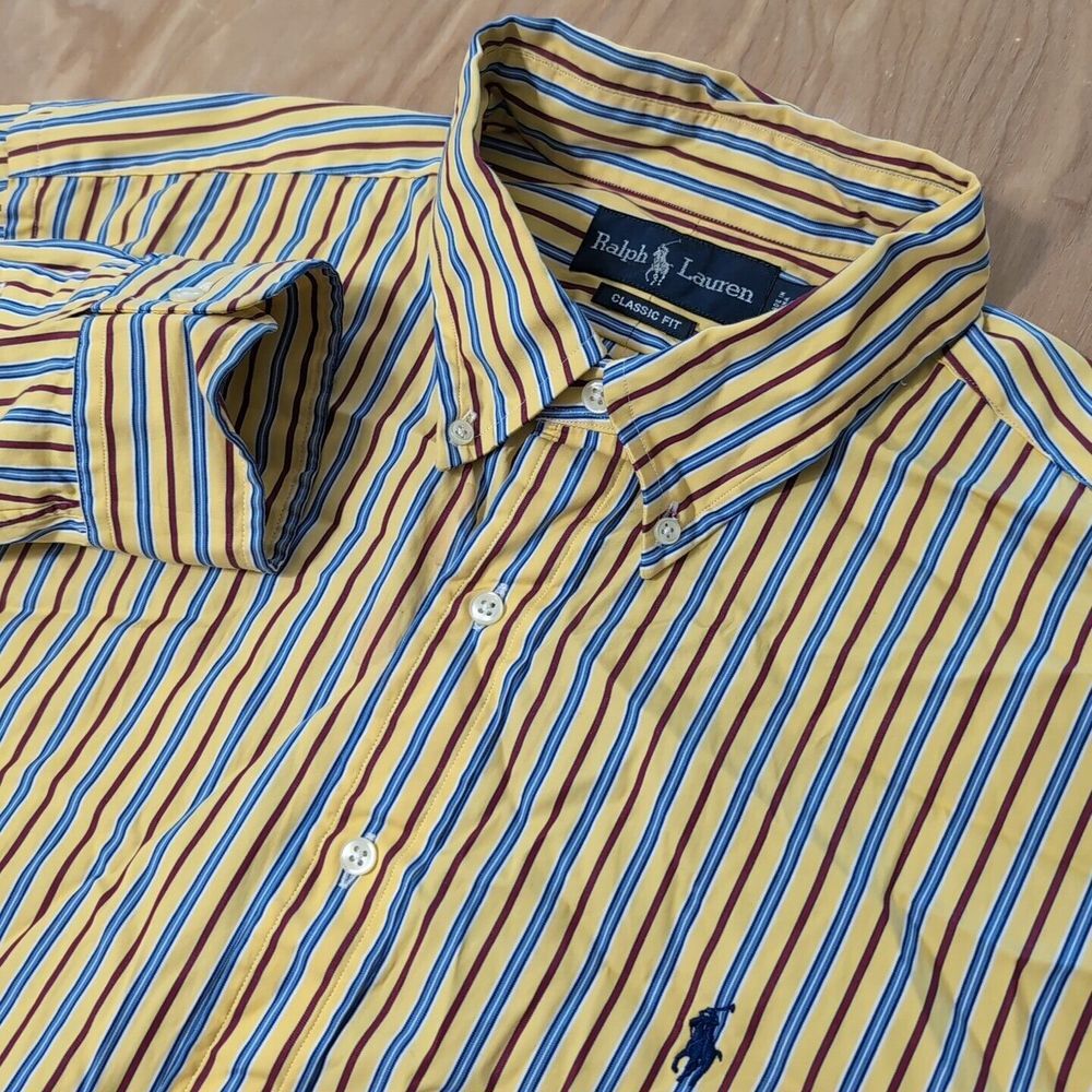 Vintage 90s Ralph Lauren Striped L/S Button Down Dress Shirt Mens Multicolor XL
